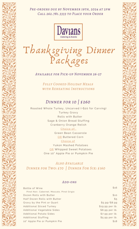 Davians Events Thanksgiving 2024 Menu